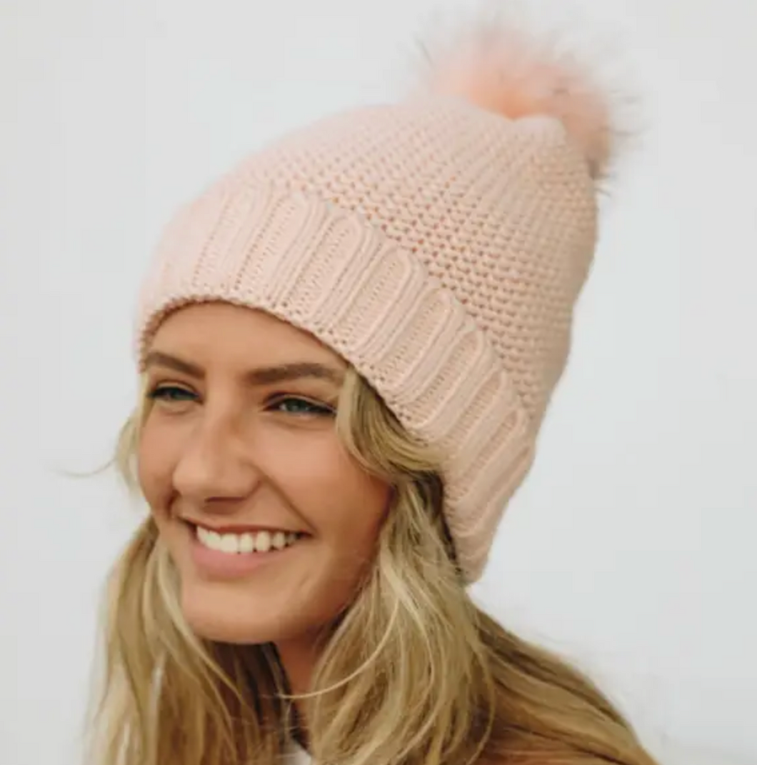 Knit Sherpa Lining Pom Beanie