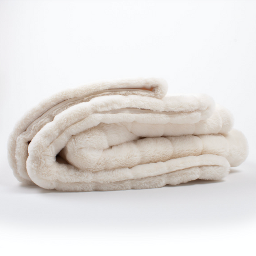 White Channel Faux Fur Throw